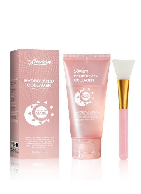 Collagen Night Wrapping Mask, Overnight Peel Off Hydrolyzed Collagen Facial Mask for Elasticity & Hydration, Tight Skin, Reduce Sagging & Dullness, 75ML(Brush Included)