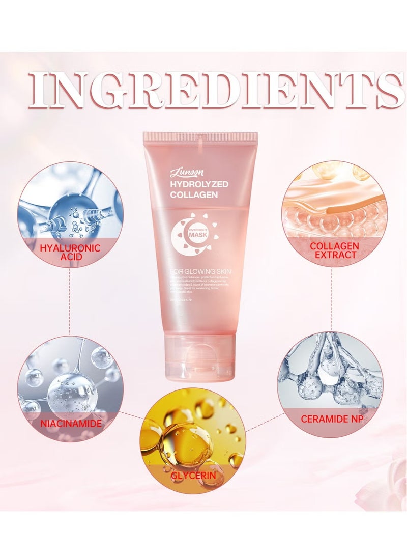 LUNOON - Collagen Night Wrapping Mask, Overnight Peel Off Hydrolyzed Collagen Facial Mask for Elasticity & Hydration, Tight Skin, Reduce Sagging & Dullness, 75ML(Brush Included) - Image 1