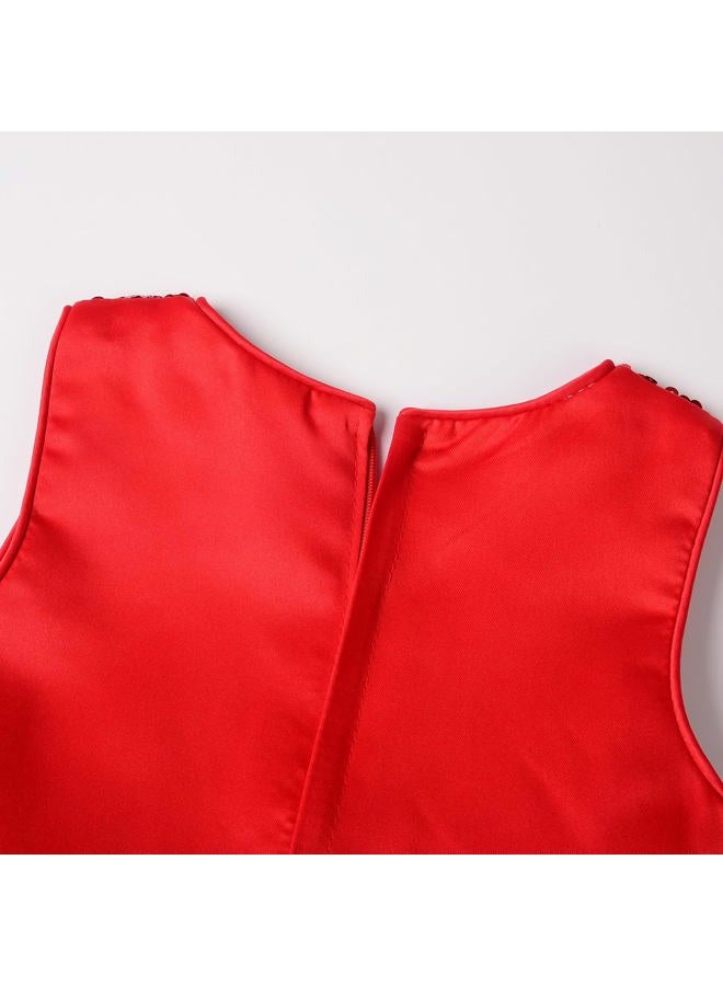Uhnice Little Girl's Sequin Sleeveless Mesh Rainbow Dress for Wedding Party (Red, 6-7/140) - Image 5