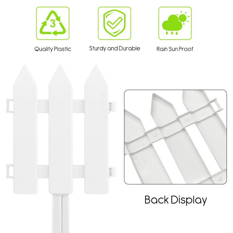 PLULON 12 Pieces Garden Fence with 12 Pieces Fence Insert White Plastic Fence Garden Picket Fence Edgings Lawn Flowerbeds Plant Borders Decorative Garden Yard - Image 4