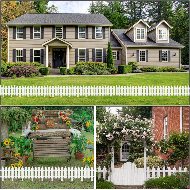 PLULON 12 Pieces Garden Fence with 12 Pieces Fence Insert White Plastic Fence Garden Picket Fence Edgings Lawn Flowerbeds Plant Borders Decorative Garden Yard - Image 5