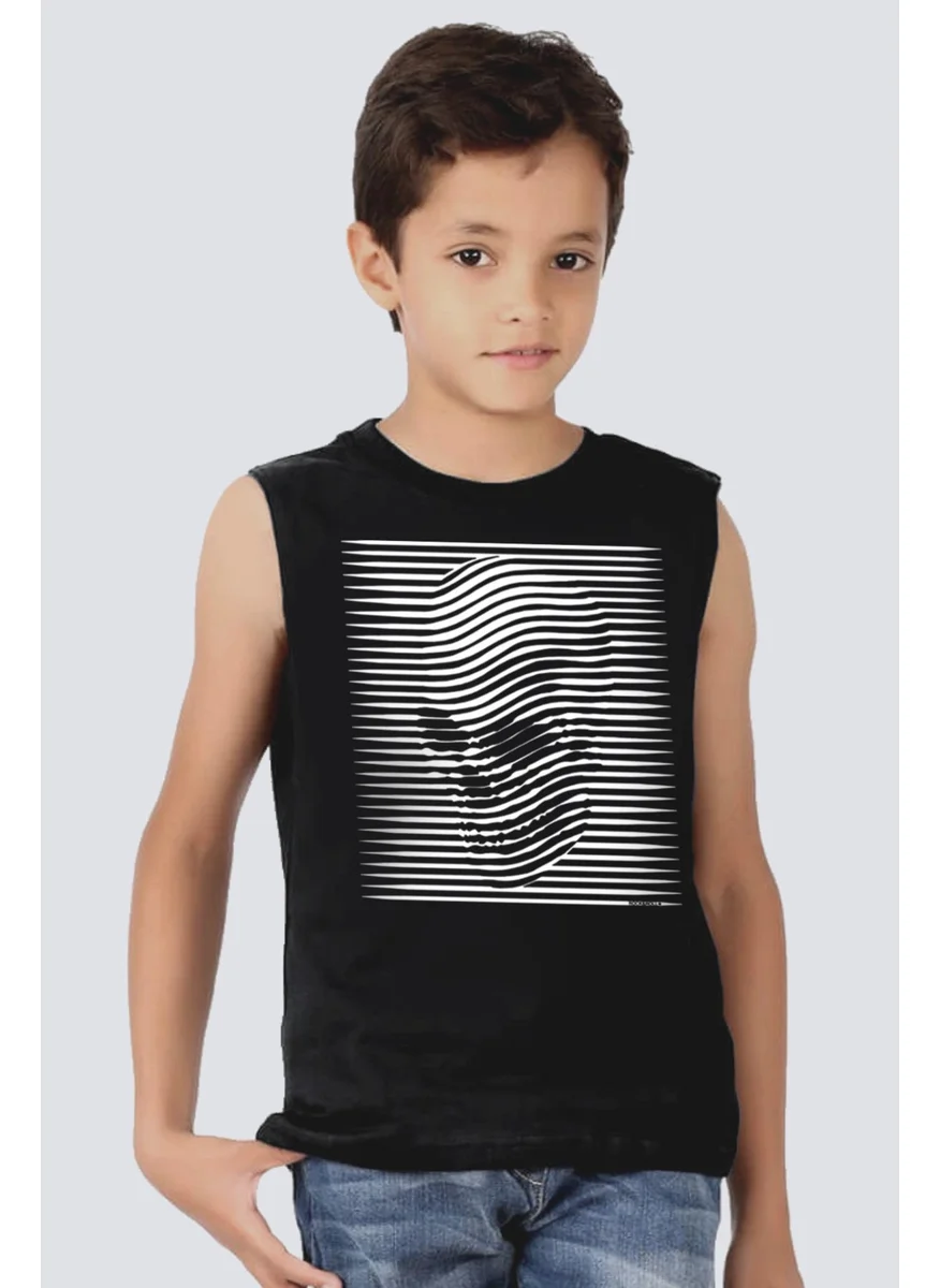 Rock&Roll Stripe Head Black Short Sleeve Boys T-Shirt