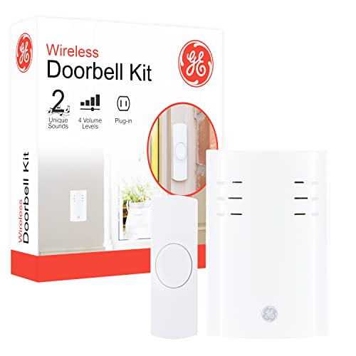 GENERAL ELECTRIC GE Wireless Doorbell Kit, Plug-In Receiver, 1 Push Buttons Door Bell, 2 Melodies Doorbell Chime, 4 Volume Levels, Classroom Doorbell, 150 Ft Range, White, 19298 - Image 1