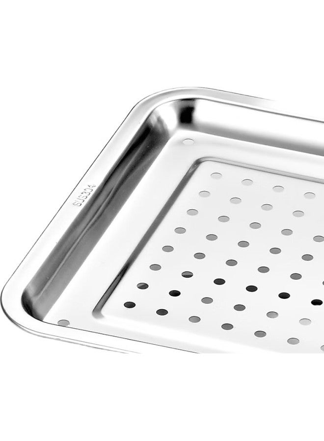 Yutai 304 Stainless Steel Square Plate, Draining Oil Tray, Dumpling Plate With Holes, Tea Tray, 39.5Cm - Image 3
