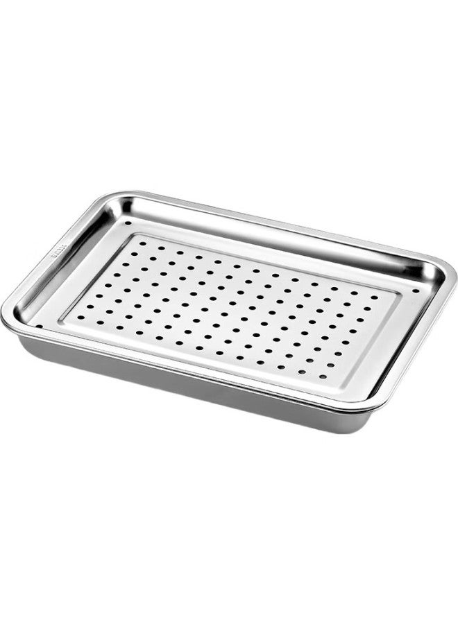 Yutai 304 Stainless Steel Square Plate, Draining Oil Tray, Dumpling Plate With Holes, Tea Tray, 39.5Cm - Image 2