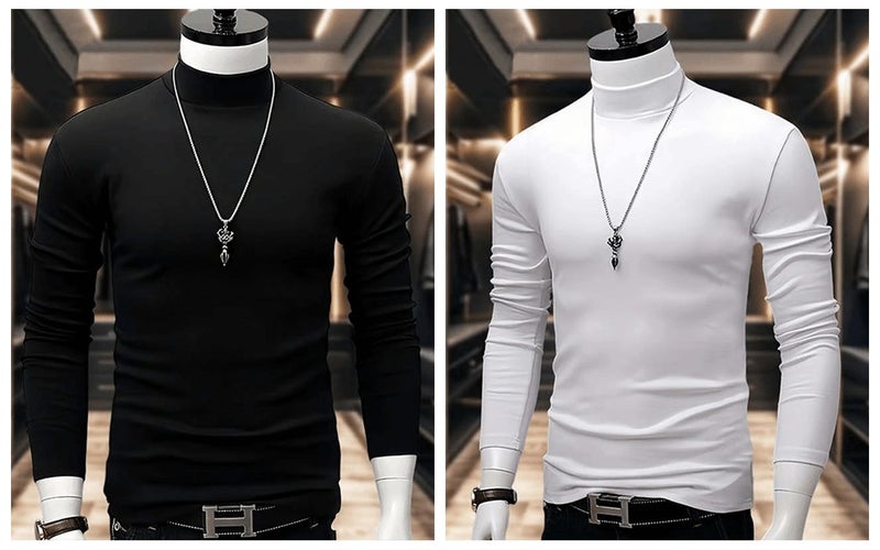 European and American high street cleanfit double-sided thick velvet base shirt men's half-turtleneck black close-fitting inner wear long-sleeved T-shirt - Image 2