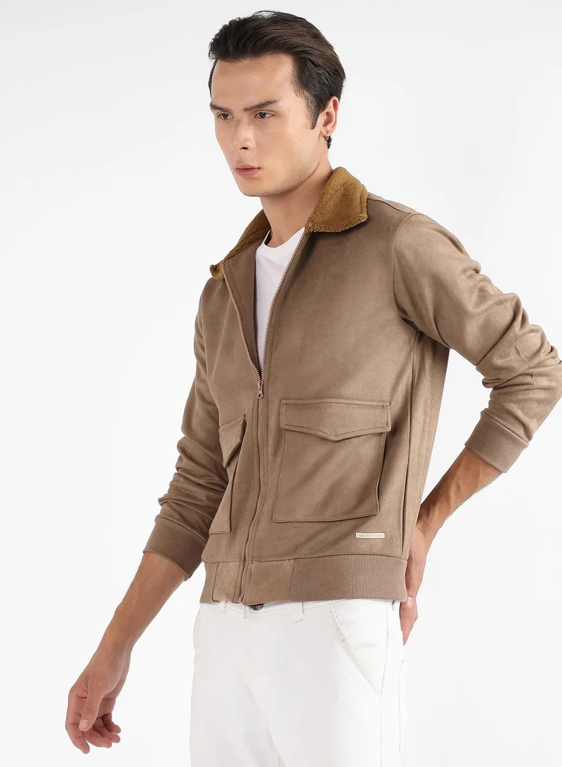 CAHOOT  Men's Beige Zip-Front Jacket With Fleece Collar for Men | Best Price UAE
