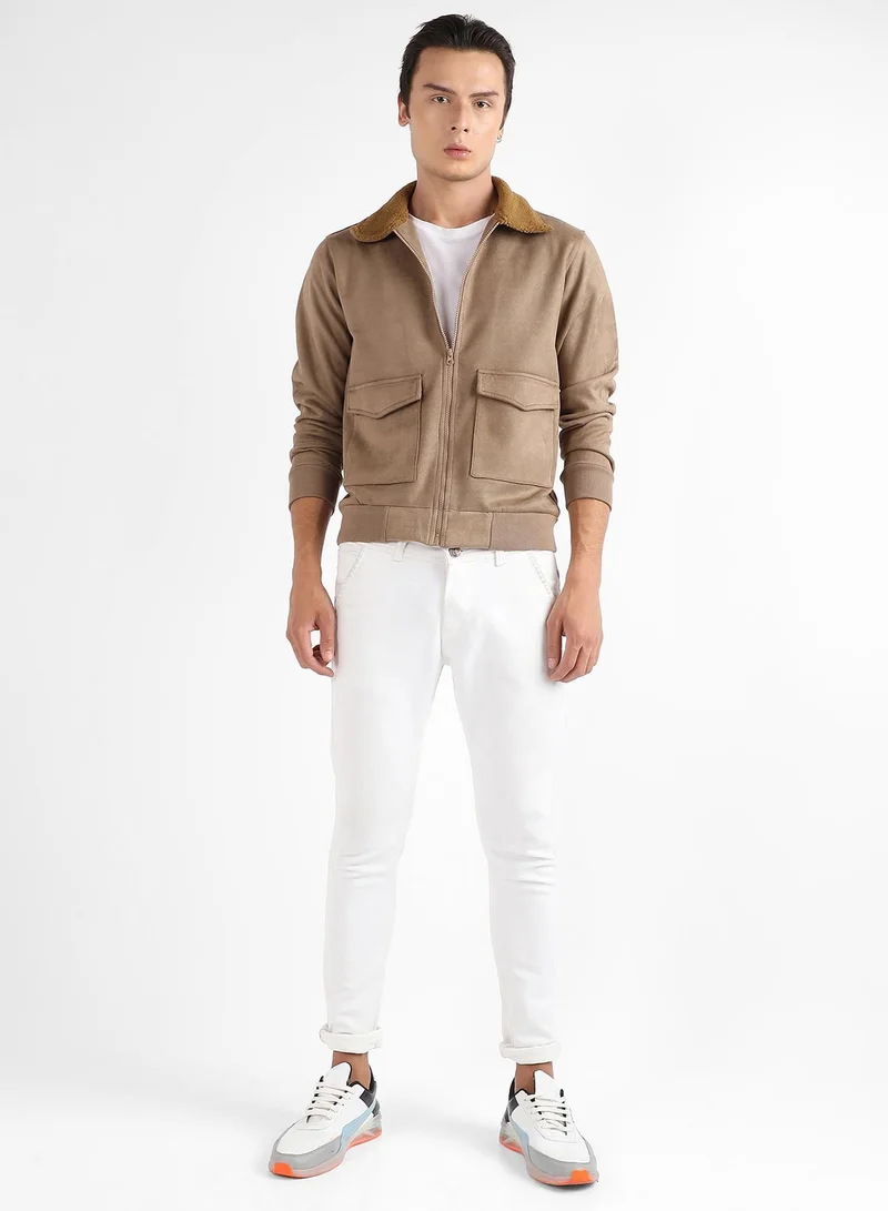 CAHOOT  Men's Beige Zip-Front Jacket With Fleece Collar for Men | Best Price UAE