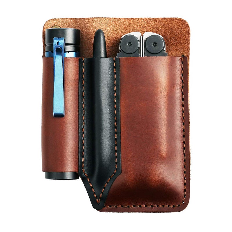 EASYANT Leather Men Pocket Organizer Leather EDC Tool Pouch Sheath Handmade Multitool Accessories Brown-Plus - Image 1