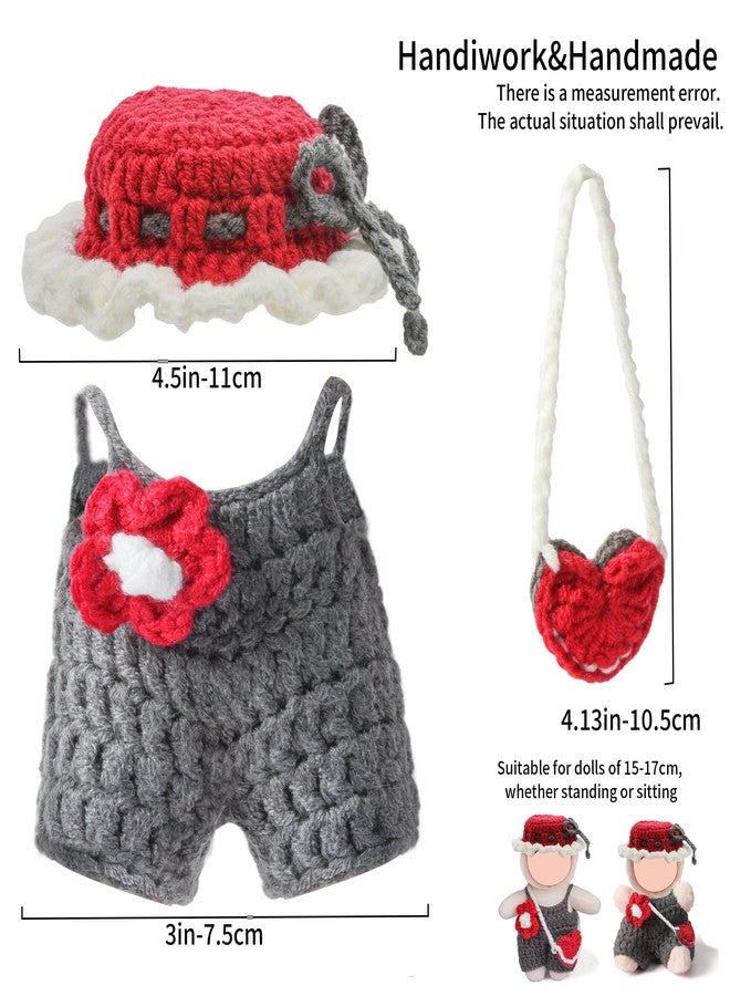 Voccim 17cm Doll Clothes - Purely Handmade Crochet Hat & Overalls & Heart-Shaped Bag, Handcrafted Outfits for 15-17cm Doll Accessories (NO Doll) - Image 3