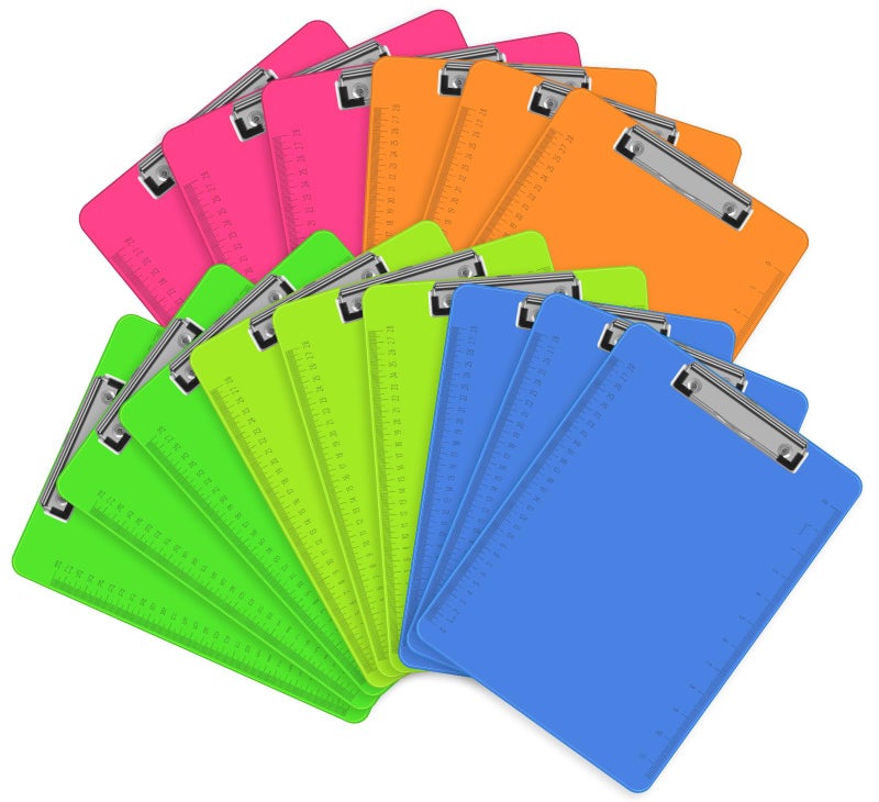 HERKKA 15 Pack Plastic Clipboards, Assorted Color, Low Profile, Standard A4 Letter Size - Image 1