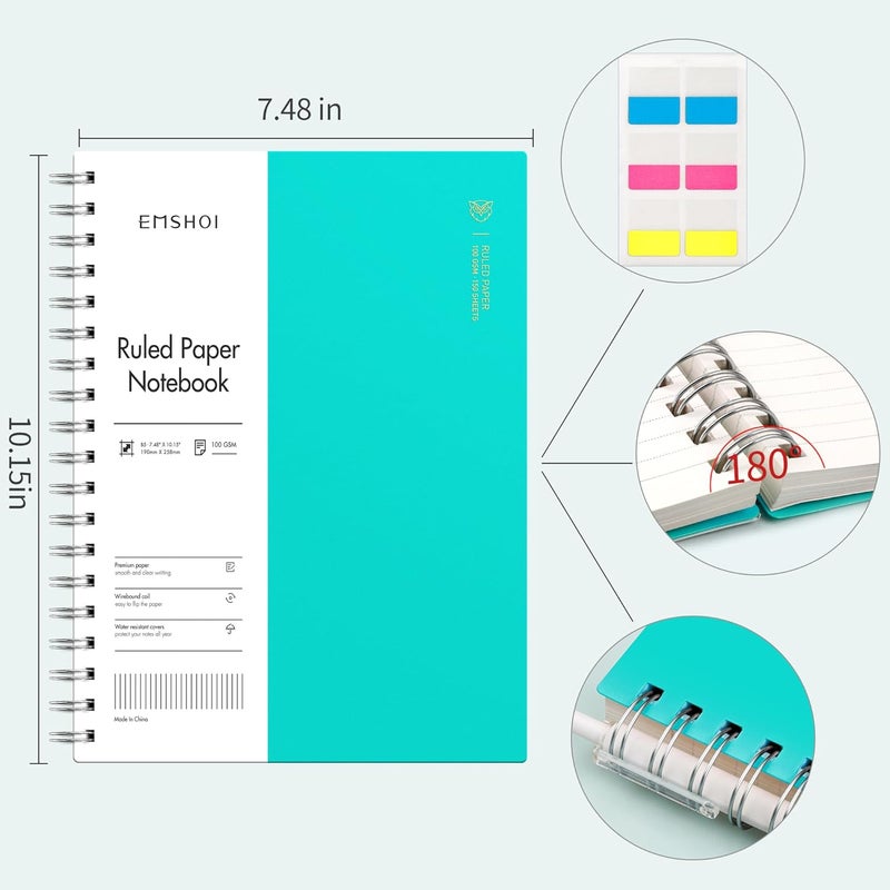 EMSHOI B5 Spiral Notebook College Ruled Lined Journal, Large 7.48" X 10.15", 300 Pages/150 Sheets, 100gsm Thick Paper, Waterproof Hardcover, for Office School Women Men Work Writing Notes-LightBlue - Image 2