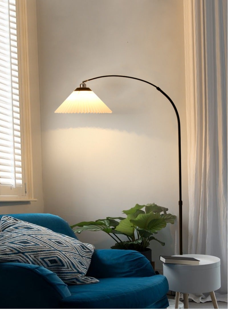 Sharpdo Modern 12 watts LED Floor Lamp With 3 Colors Switchable With Adjustable Height For Living Room Bedroom With Pleated Fabric Lampshade Black 180x26cm - Image 1