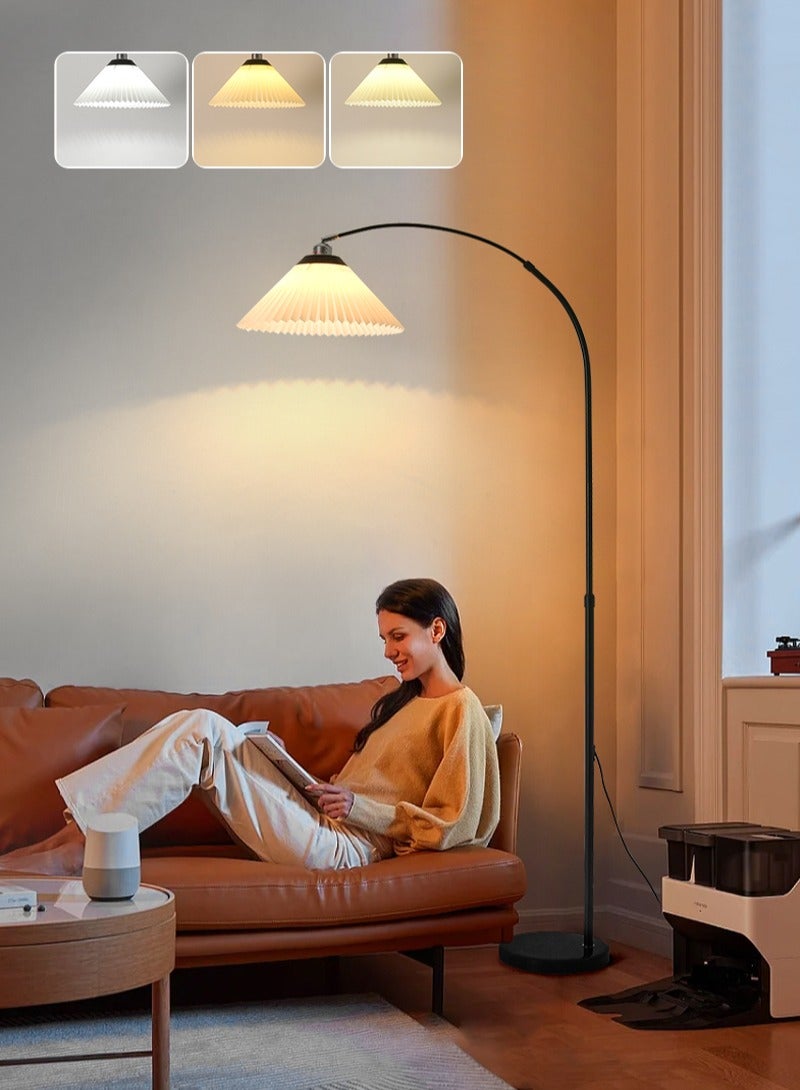 Sharpdo Modern 12 watts LED Floor Lamp With 3 Colors Switchable With Adjustable Height For Living Room Bedroom With Pleated Fabric Lampshade Black 180x26cm - Image 3