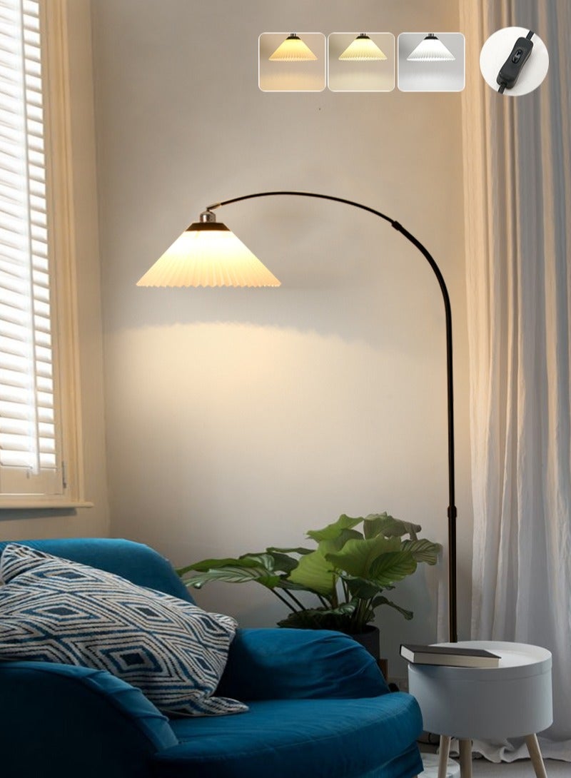 Sharpdo Modern 12 watts LED Floor Lamp With 3 Colors Switchable With Adjustable Height For Living Room Bedroom With Pleated Fabric Lampshade Black 180x26cm - Image 1