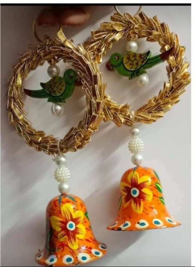ANISHOP Decorative Wall Door Hanging LatkanParrot Toran with Bells (Multi, Set of 2, 30 cm x 10 cm) for Main Door Entrance Pooja Room Home Rajasthani Traditional Decoration (Random Bell Color)