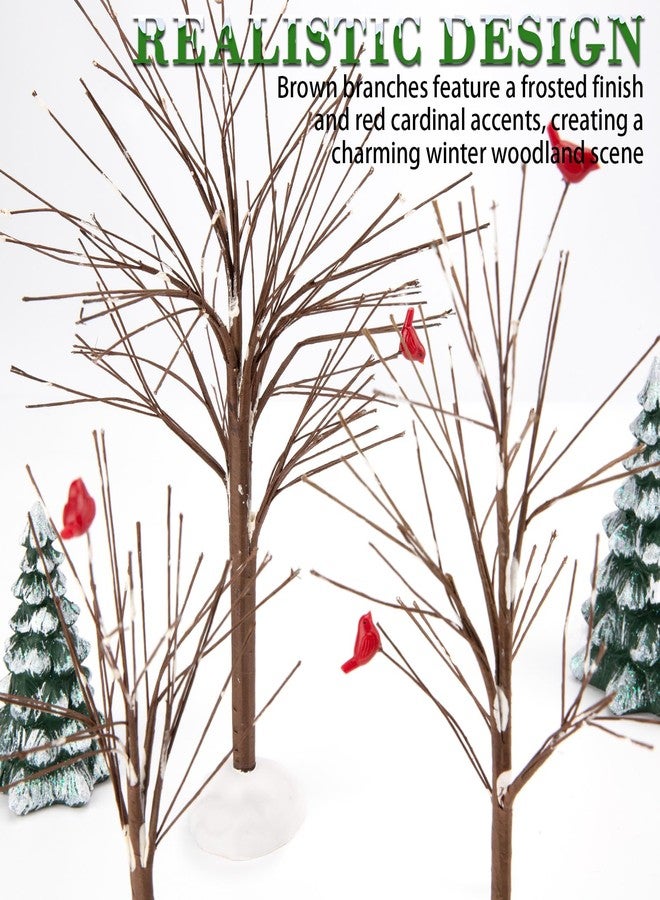 Neowah Village Bare Branch Trees, Brown Decorative Figurines with Cardinals, Set of 6, 7.5-12 Inches - Image 3