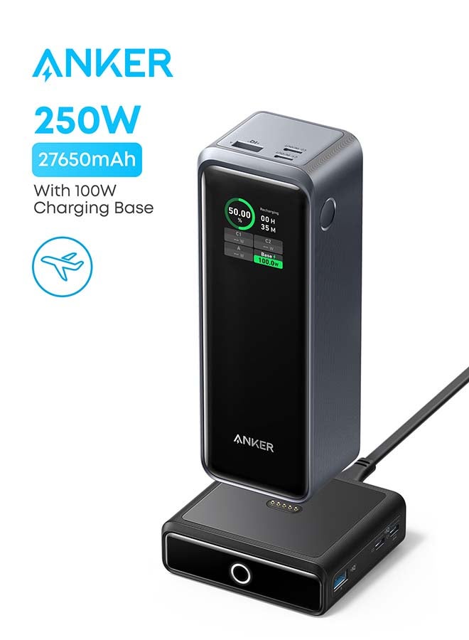 باور بانك Prime 27,650 مللي أمبير في الساعة بقدرة 250 وات مع قاعدة شحن 100 وات، شاحن محمول 3 منافذ، تطبيق ذكي، متوافق مع iPhone 15/15 Plus/15 Pro/15 Pro Max/14 Series وMacBook وSamsung وDell وAirPods - Image 1
