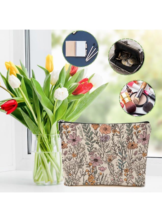 DHKG Vintage Wildflowers Makeup Bag Floral Garden Flower Cosmetic Bag Friend Friendship Gifts for Women Girls Sister Coworker Botanical Travel Organizer Zipper Pouch Christmas Thanksgiving Birthday Gifts - Image 3