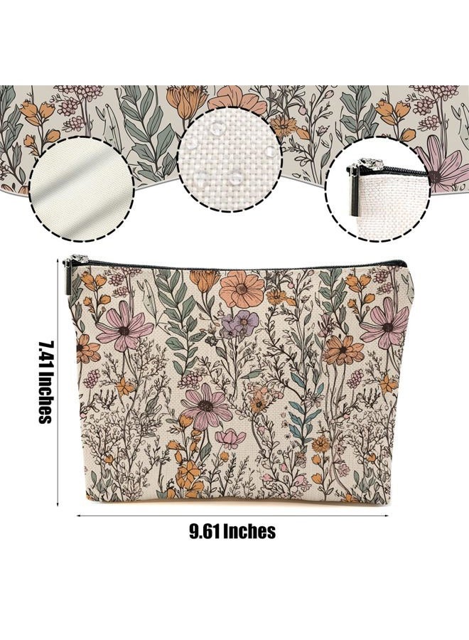DHKG Vintage Wildflowers Makeup Bag Floral Garden Flower Cosmetic Bag Friend Friendship Gifts for Women Girls Sister Coworker Botanical Travel Organizer Zipper Pouch Christmas Thanksgiving Birthday Gifts - Image 2