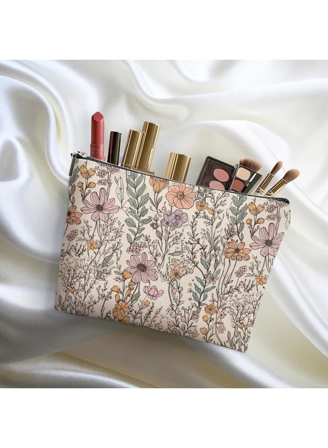 DHKG Vintage Wildflowers Makeup Bag Floral Garden Flower Cosmetic Bag Friend Friendship Gifts for Women Girls Sister Coworker Botanical Travel Organizer Zipper Pouch Christmas Thanksgiving Birthday Gifts - Image 4