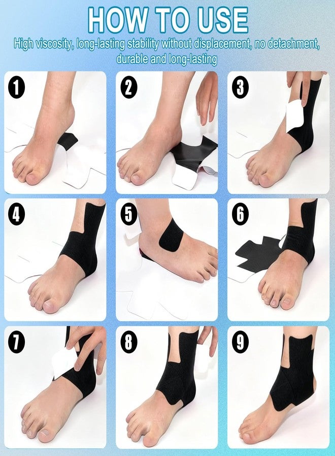 EPDPLAY 10 Pcs Precut Kinesiology Ankle Tape, Breathable Elastic Athletic Tape, Ankle Pain Relief, Sprain Prevention, Ligament Support - Black - Image 4