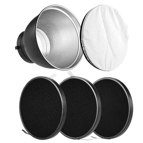 Heliora 7" Standard Reflector Diffuser Lamp Shade Dish with 20° /40°/ 60° Honeycomb Grid White Soft Cloth for Bowens Mount Studio Strobe Flash Light Speedlite - Image 1