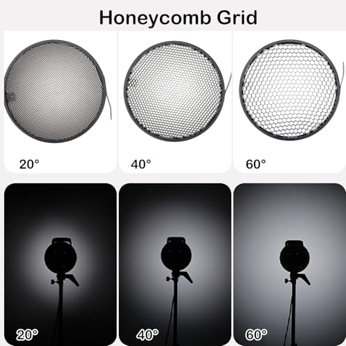Heliora 7" Standard Reflector Diffuser Lamp Shade Dish with 20° /40°/ 60° Honeycomb Grid White Soft Cloth for Bowens Mount Studio Strobe Flash Light Speedlite - Image 2