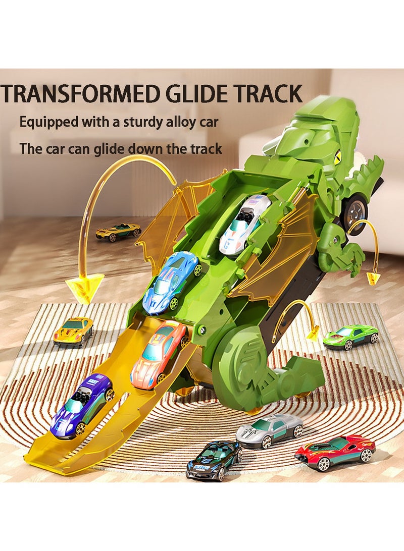 Transporter Truck Toy with 12 Racing Cars, Dinosaur Truck  Toy Cars Monster Truck Carrier Set for Kids, Green  - Image 2