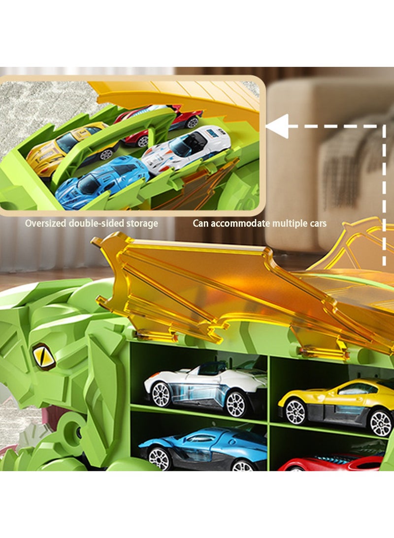 Transporter Truck Toy with 12 Racing Cars, Dinosaur Truck  Toy Cars Monster Truck Carrier Set for Kids, Green  - Image 3
