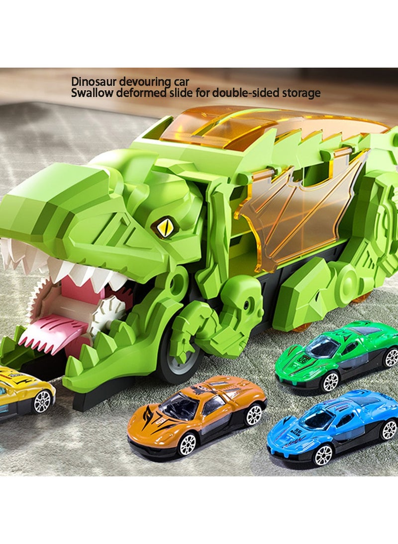 Transporter Truck Toy with 12 Racing Cars, Dinosaur Truck  Toy Cars Monster Truck Carrier Set for Kids, Green  - Image 4