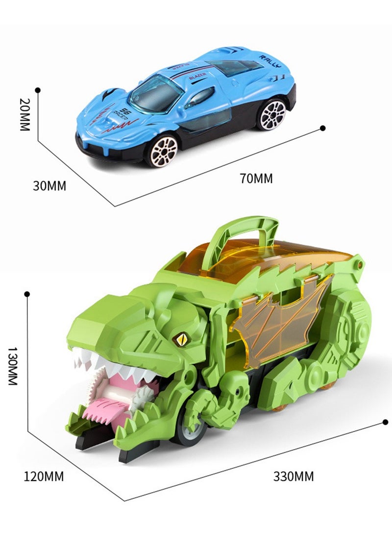 Transporter Truck Toy with 12 Racing Cars, Dinosaur Truck  Toy Cars Monster Truck Carrier Set for Kids, Green  - Image 5