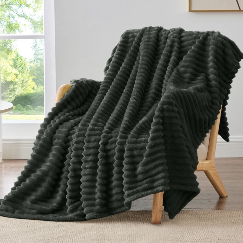 Bedelite Twin Blanket For Couch & Bed  300Gsm Soft & Warm Fleece Blanket  Decorative And Giftable Striped Charcoal Grey Blankets For Women  Men  60""X80"" - Image 1