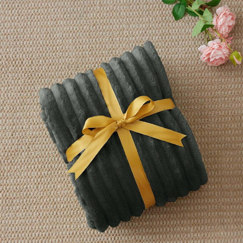 Bedelite Twin Blanket For Couch & Bed  300Gsm Soft & Warm Fleece Blanket  Decorative And Giftable Striped Charcoal Grey Blankets For Women  Men  60""X80"" - Image 2