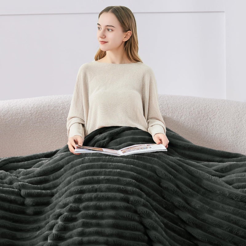 Bedelite Twin Blanket For Couch & Bed  300Gsm Soft & Warm Fleece Blanket  Decorative And Giftable Striped Charcoal Grey Blankets For Women  Men  60""X80"" - Image 3