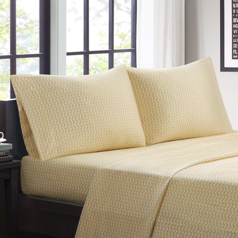 Intelligent Design Microfiber Bed Sheet Set Wrinkle Resistant, Soft Sheets with 12" Pocket, Modern, All Season, Cozy Bedding-Set, Matching Pillow Case, Twin, Yellow Chveron, 3 Piece - Image 1