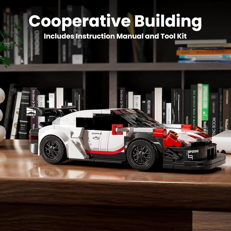 mould king Speed Champions 911 Carrera RSR Super Car Building Kit with Acrylic Display Case,27010 Collectible Model Car Kits, Building Blocks Kit Racing Toy Cars for Adult Kids 8+(349 PCS) - Image 4