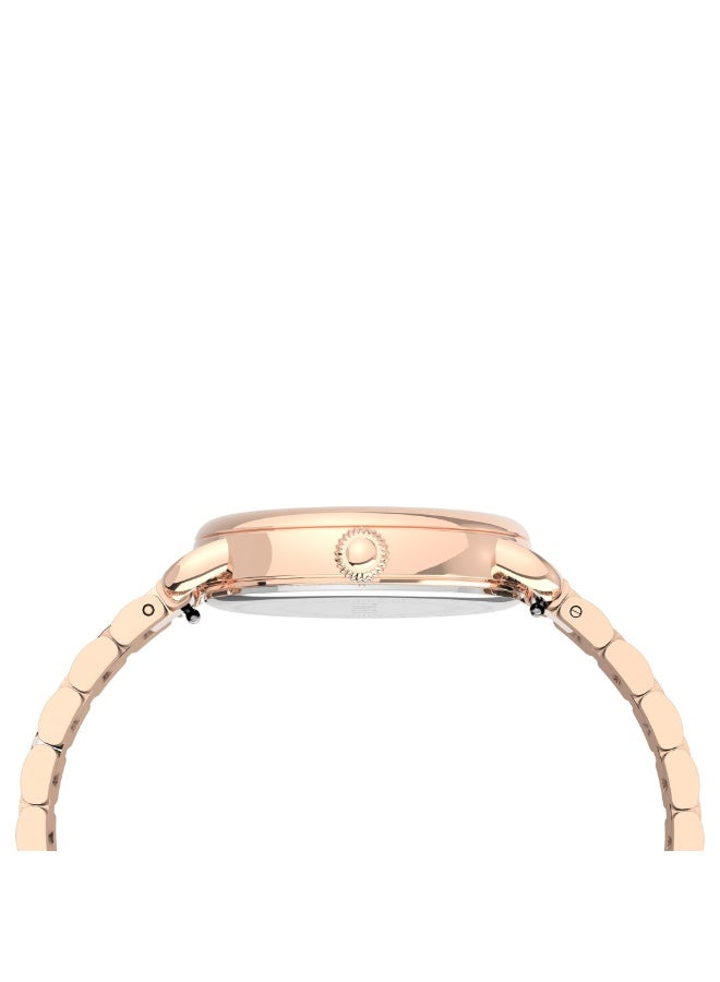 تيميكس ساعة TIMEX النسائية بعِلبة نحاسية ذهبية وردية وسوار من الفولاذ المقاوم للصدأ باللون الوردي الذهبي - Image 2