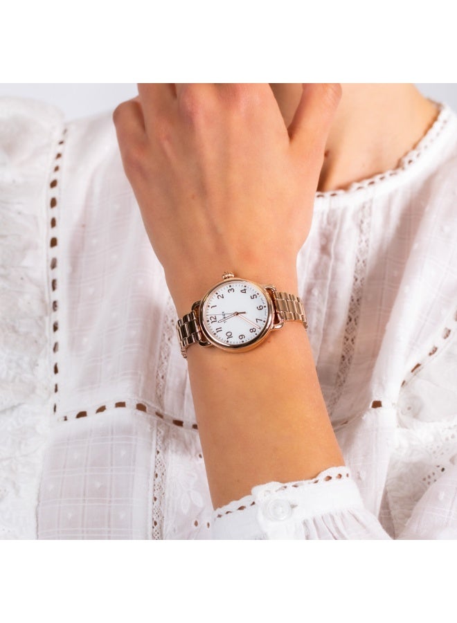 تيميكس ساعة TIMEX النسائية بعِلبة نحاسية ذهبية وردية وسوار من الفولاذ المقاوم للصدأ باللون الوردي الذهبي - Image 5