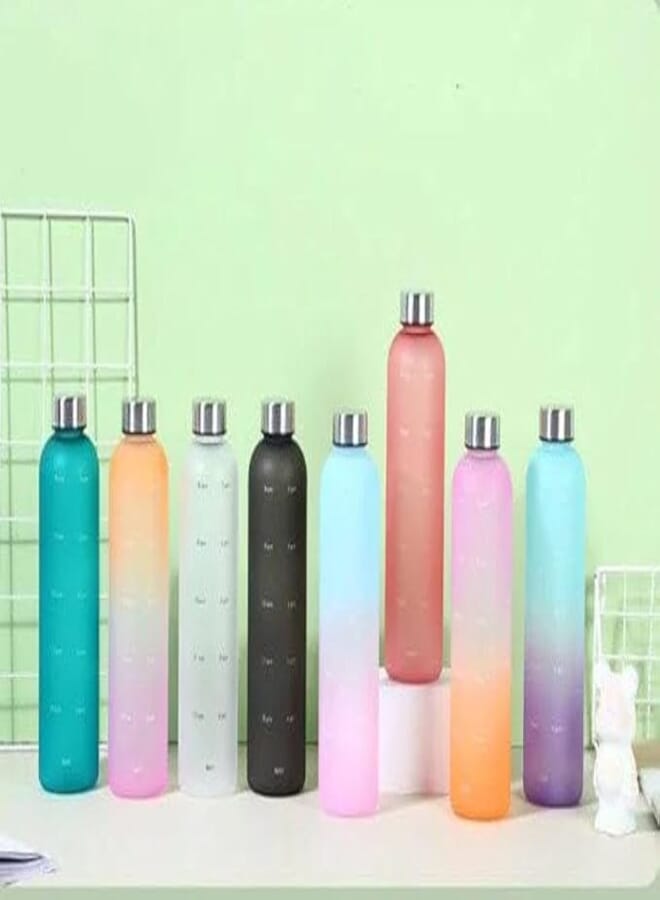 سبيس شوب زجاجة مياه بلاستيكية متعددة الألوان سعة 1 لتر بغطاء محكم الإغلاق، مزودة بعلامات لتحديد أوقات الشرب طوال اليوم، مانعة للتسرب، مناسبة للاستخدام في المكتب، والنادي الرياضي، والرياضات الخارجية.