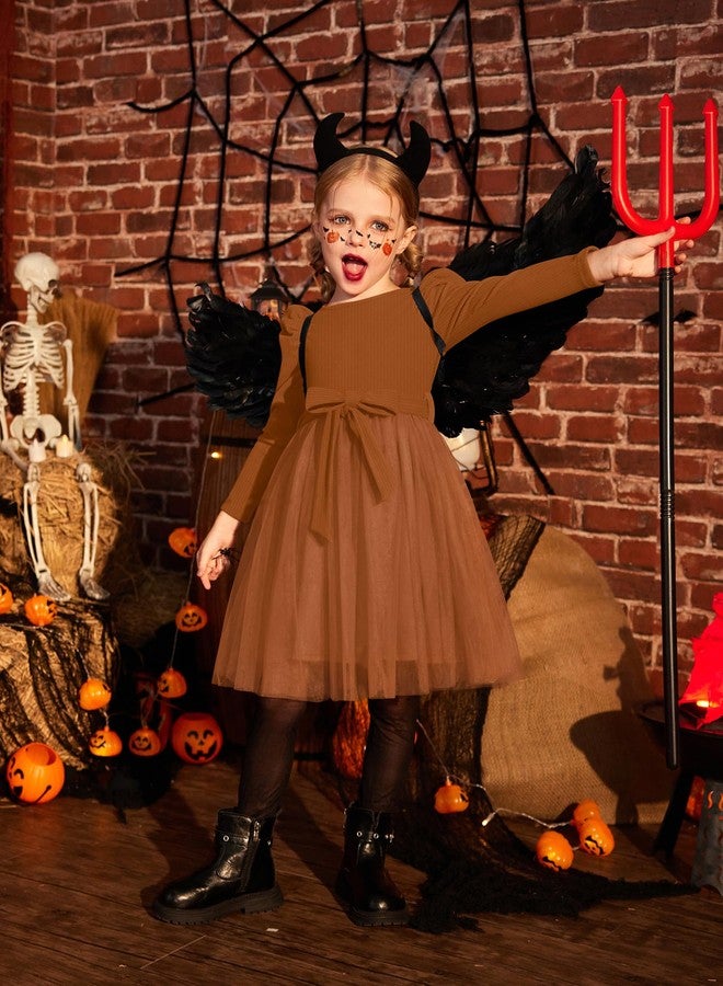 Arshiner Toddler Kid Tulle Dress Long Sleeves Fall Winter Thanksgiving Special Occasion Party Tutu Sweater Dresses Brown 3-4T - Image 5