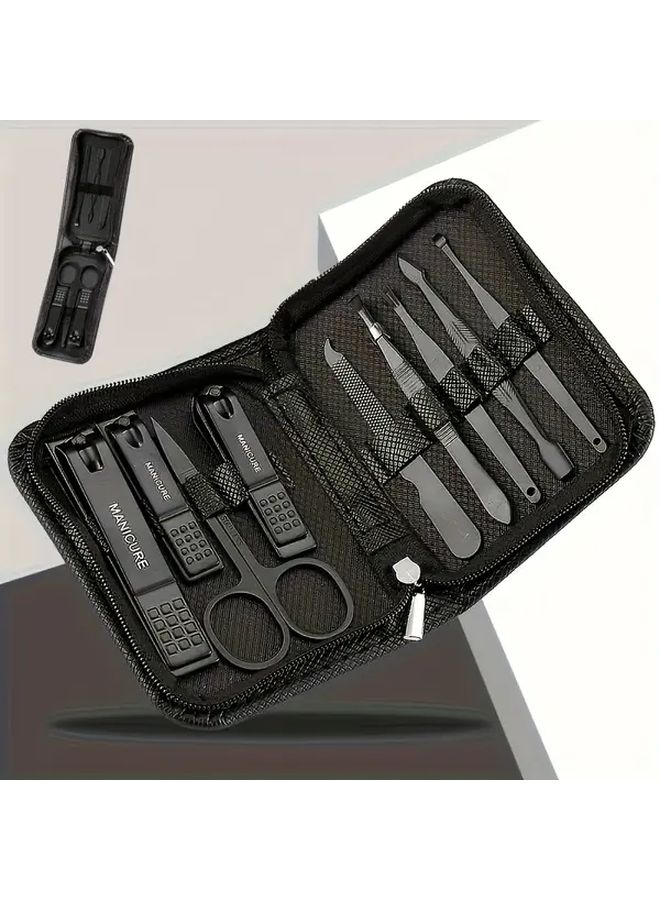 6 Pcs Black Stainless Steel Nail and Foot Care Set Portable Beauty Kit With Nail Clippers Scissors Files Nail Art Tools Classic Style For Home Or Travel Use - Image 3