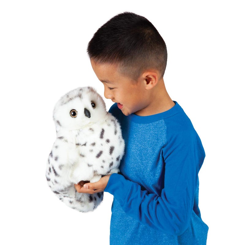 Folkmanis Snowy Owl Hand Puppet, Standard Packaging, White, Black - Image 3