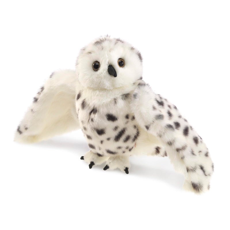 Folkmanis Snowy Owl Hand Puppet, Standard Packaging, White, Black - Image 1