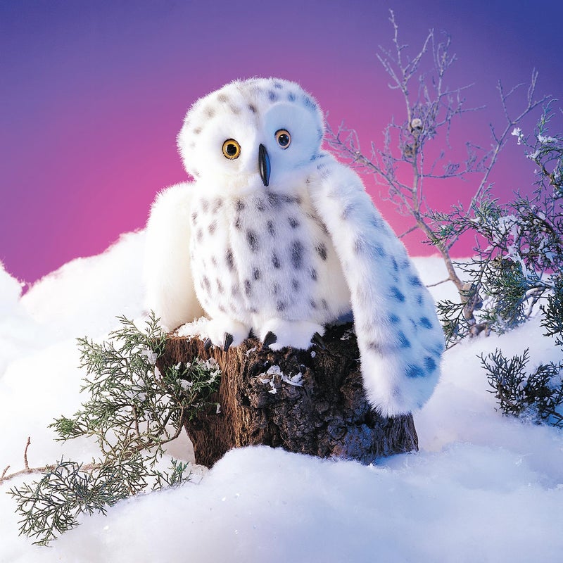 Folkmanis Snowy Owl Hand Puppet, Standard Packaging, White, Black - Image 2