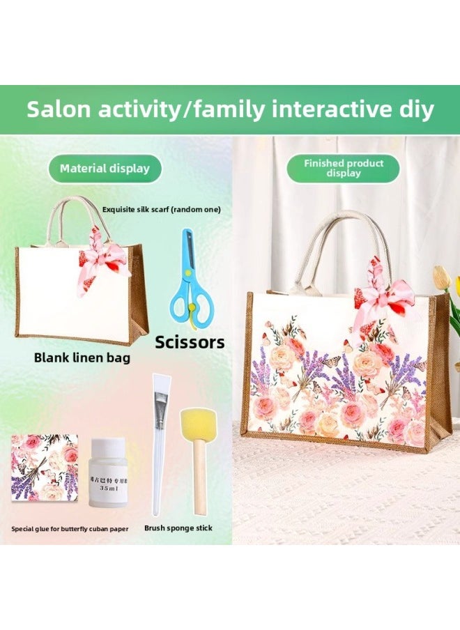 Generic - Butterfly Ancient Bart Material Bag Diy Mother's Day Canvas Bag Children's Handmade Creative Linen Bag Group Building Activity Gift-Color:Vertical Style [niaomeng Butterfly] Comes With A Full Set Of Tools + Detailed Tutorials - Image 1