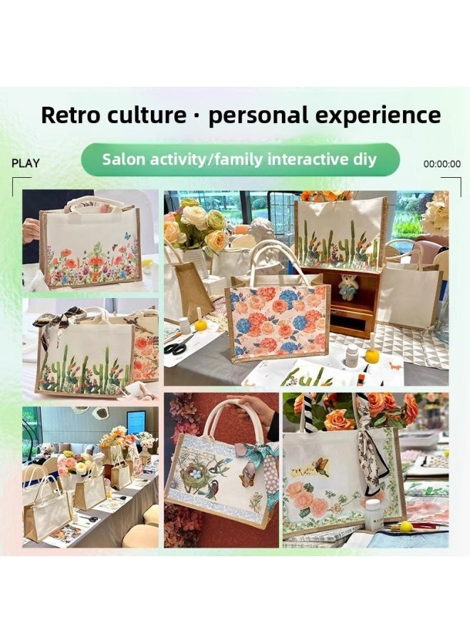 Generic - Butterfly Ancient Bart Material Bag Diy Mother's Day Canvas Bag Children's Handmade Creative Linen Bag Group Building Activity Gift-Color:Vertical Style [niaomeng Butterfly] Comes With A Full Set Of Tools + Detailed Tutorials - Image 1