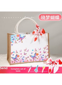 Butterfly Ancient Bart Material Bag Diy Mother's Day Canvas Bag Children's Handmade Creative Linen Bag Group Building Activity Gift-Color:Vertical Style [niaomeng Butterfly] Comes With A Full Set Of Tools + Detailed Tutorials