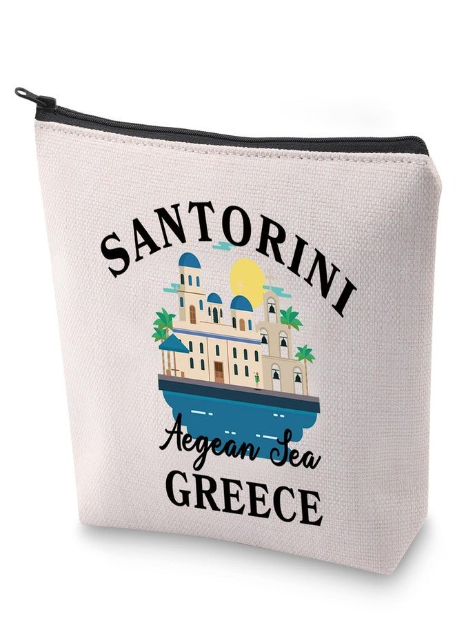 BLUPARK Greece Travel Souvenir Cosmetic Bag Greek Island Gift Santorini Greece Makeup Bag Greece Lover Gift (Santorini) - Image 1
