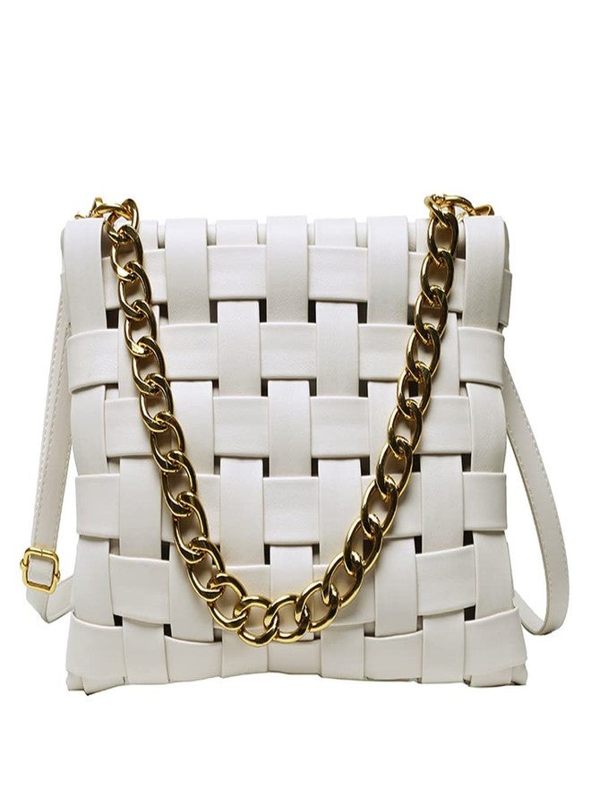 واي بي حقيبة كروس كبيرة للنساء من YP، مصنوعة من جلد البولي يوريثان، بتصميم ظرف منسوج، مناسبة للحمل على الكتف (أبيض) - Image 1